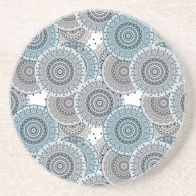 Retro, retro pattern, blue and gray,  elegant, ma coaster (Front)