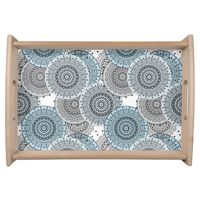 Retro, retro pattern, blue and gray,  elegant serving tray (Front)