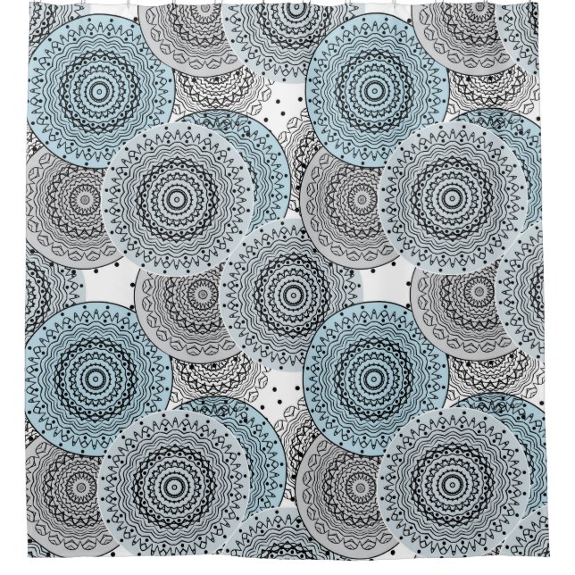 Retro, retro pattern, blue and gray,  elegant shower curtain (Front)