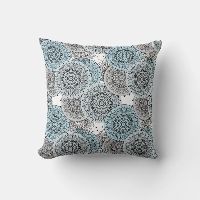 Retro, retro pattern, blue and gray,  elegant throw pillow (Front)