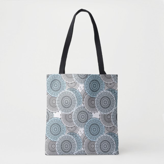 Retro, retro pattern, blue and gray,  elegant tote bag (Front)