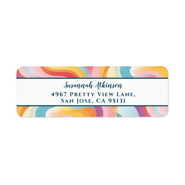 Retro Revival Abstract Boho Rainbow Wave Label (Front)