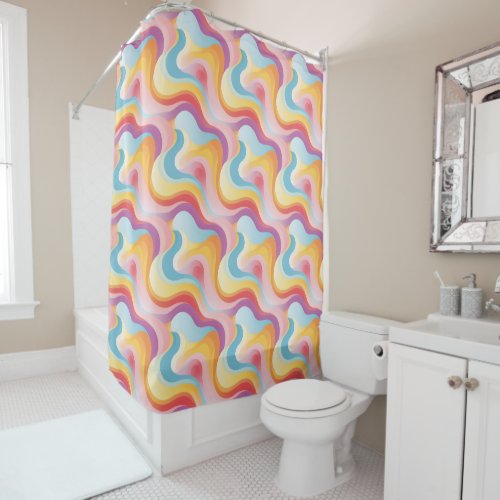 Retro Revival Abstract Boho Rainbow Wave Shower Curtain