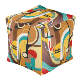 Retro Revival | Abstract Yellow & Brown Art Pouf