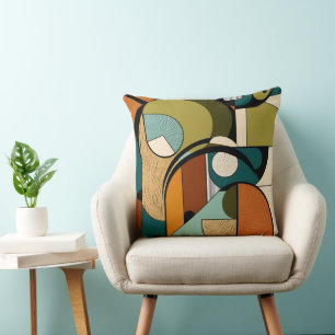 Retro Revival   Olive Abstract Patterns Throw Pillow