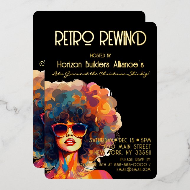 Retro Rewind Gold Christmas Party Invitation Foil Invitation (Front/Back)
