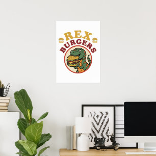 Retro Rex Burgers T-Rex Eating Cheeseburger 70s  Poster