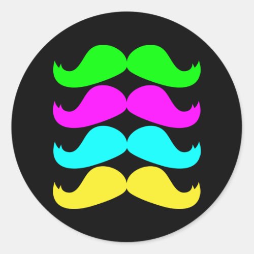 Retro RGB Fluo Moustaches Classic Round Sticker