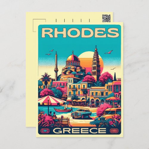 Retro Rhodes City _ Greece holiday trip gifts Postcard