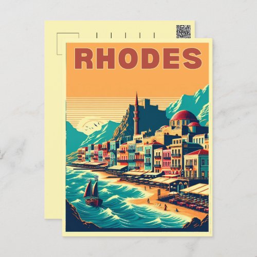 Retro Rhodes City _ Greece holiday trip gifts Postcard