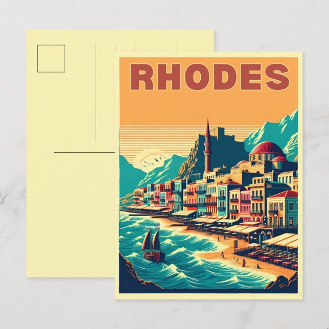 Retro Rhodes City - Greece holiday trip gifts Postcard (Front/Back)