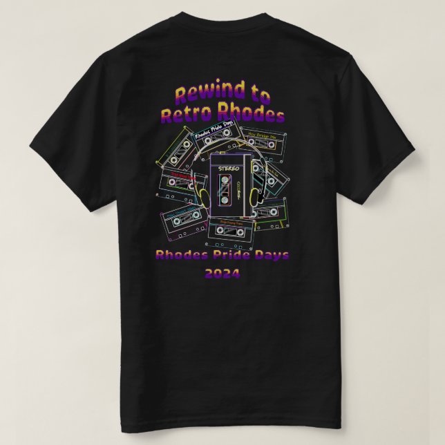 Retro Rhodes Pride Days Mix tape Tshirt (Design Back)