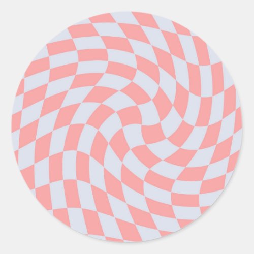 Retro Rhubarb Blue Pastel Warped Checks Checkered Classic Round Sticker