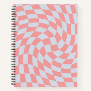 Retro Rhubarb Blue Pastel Warped Checks Checkered Notebook