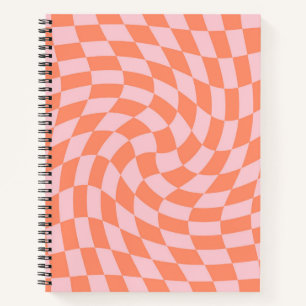 Retro Rhubarb Pastel Warped Checks Checkered Notebook