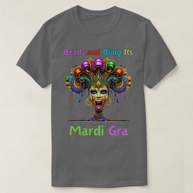 Retro Rhythms of Mardi Gras Beads Fusion  Cajun Pa T-Shirt (Design Front)