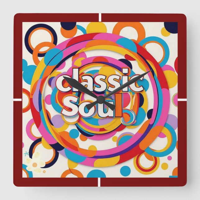"Retro Rhythms" Square Wall Clock (Front)