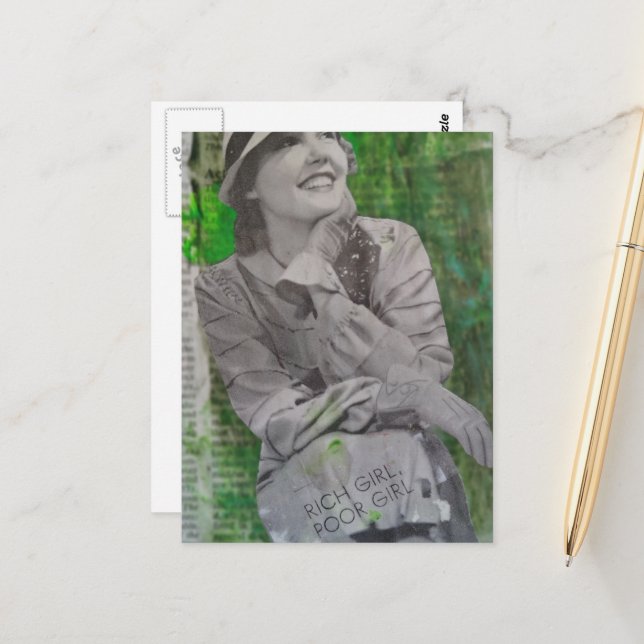 retro rich poor girl Mixed media collage Postcard (Front/Back In Situ)