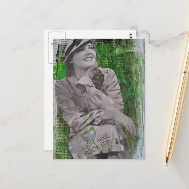 retro rich poor girl woman Mixed media collage Postcard (Front/Back In Situ)