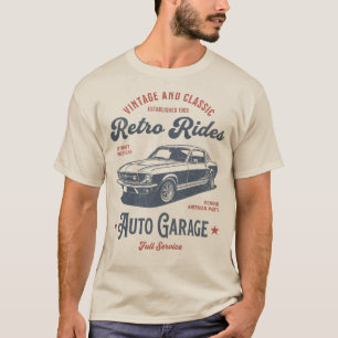 Retro Rides Auto Garage – Vintage Muscle Car Art T-Shirt