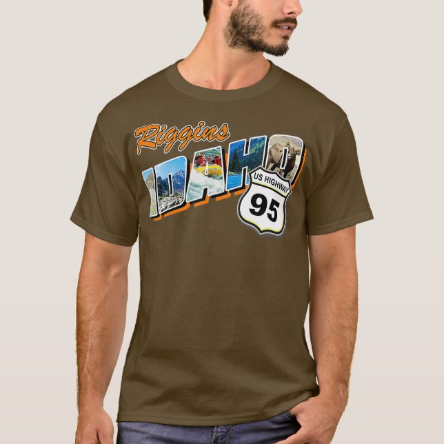 Retro Riggins Idaho Rafting Fishing Camping T-Shirt (Front)