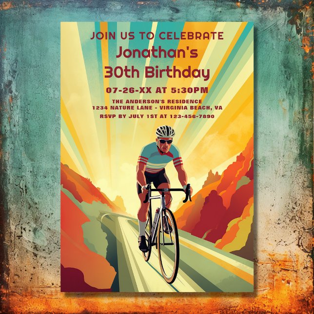 Retro Road Cyclist Cycling Bike Birthday Invitation (Front - Retro Road Cyclist Cycling Bike Birthday Invitation)