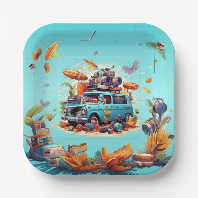 Retro Road Trip Paper Plates (Front)