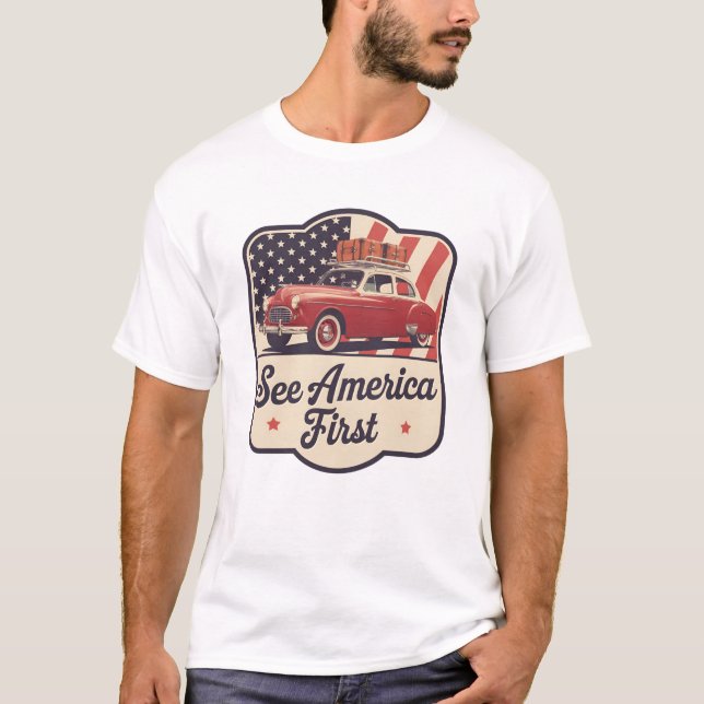 Retro Roadtrip USA 4th of July Patriotic T-Shirt (Front)