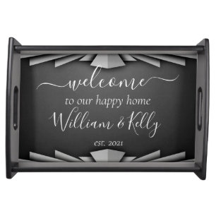 Retro Roaring 20's Art Deco Style Black Elegant Serving Tray