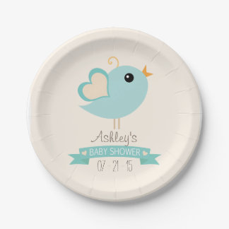 Retro Robin's Egg Blue Love Bird Baby Shower Paper Plates