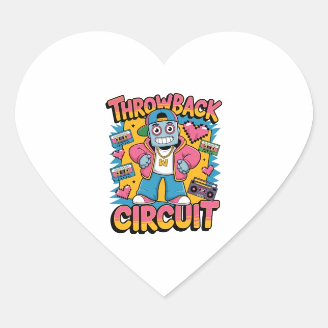 Retro Robot 90s Hip Hop Design – Fun Cartoon Throw Heart Sticker (Front)