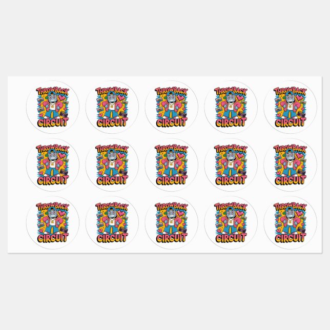 Retro Robot 90s Hip Hop Design – Fun Cartoon Throw Labels (Sheet)