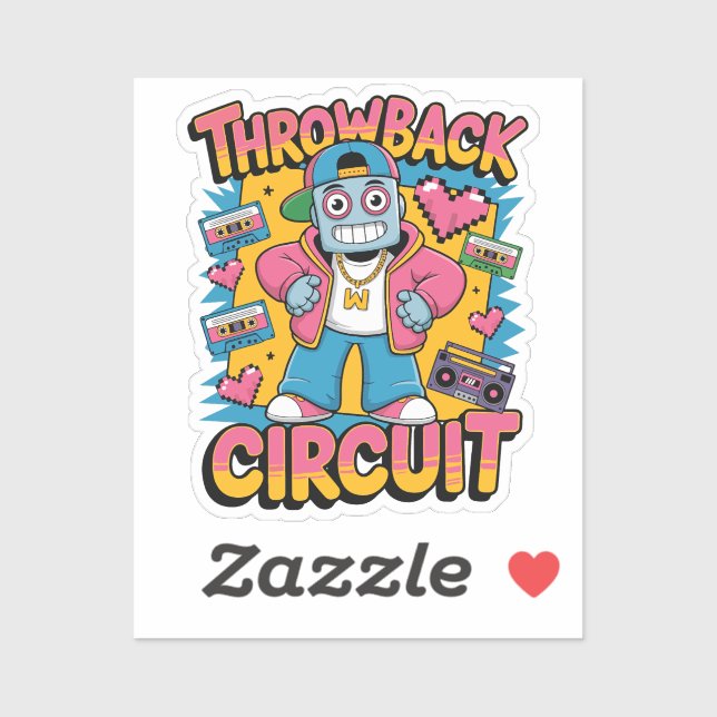 Retro Robot 90s Hip Hop Design – Fun Cartoon Throw Sticker (Sheet)