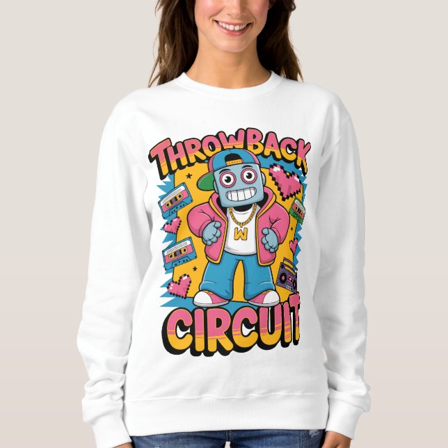 Retro Robot 90s Hip Hop Design – Fun Cartoon Throw Sweatshirt (Front)