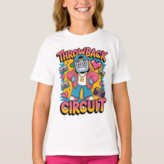 Retro Robot 90s Hip Hop Design – Fun Cartoon Throw T-Shirt (Front)