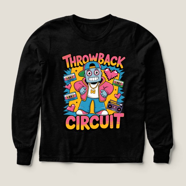 Retro Robot 90s Hip Hop Design – Fun Cartoon Throw Tri-Blend Shirts (Design Front)