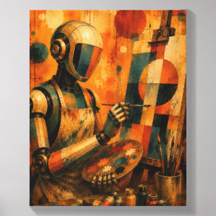 RETRO ROBOT ARTIST II VINTAGE CREATIVE FINE ART CANVAS PHOTO TILE