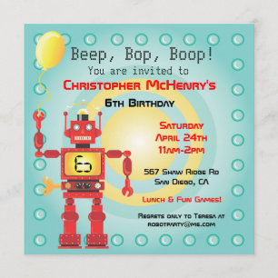 Retro Robot Birthday Party Invitations