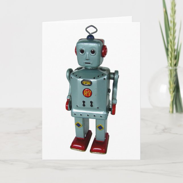 Retro Robot Blank Greeting Card (Front)