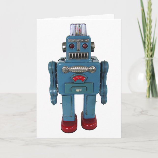 Retro Robot Blank Greeting Card (Front)
