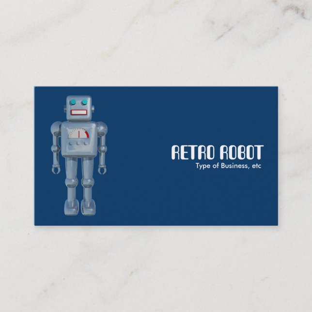 Retro Robot - Blue (Alternating Sides) Business Card (Front)
