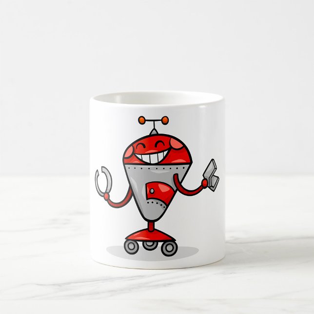 Retro Robot Cartoon Fun Red and Silver AI Bot  Coffee Mug (Creator Uploaded)