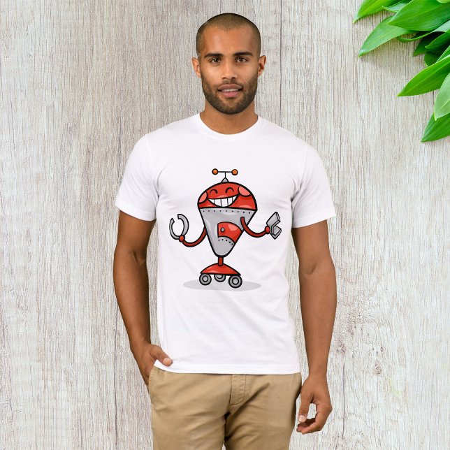 Retro Robot Cartoon Fun Red and Silver AI Bot  T-Shirt (Creator Uploaded)