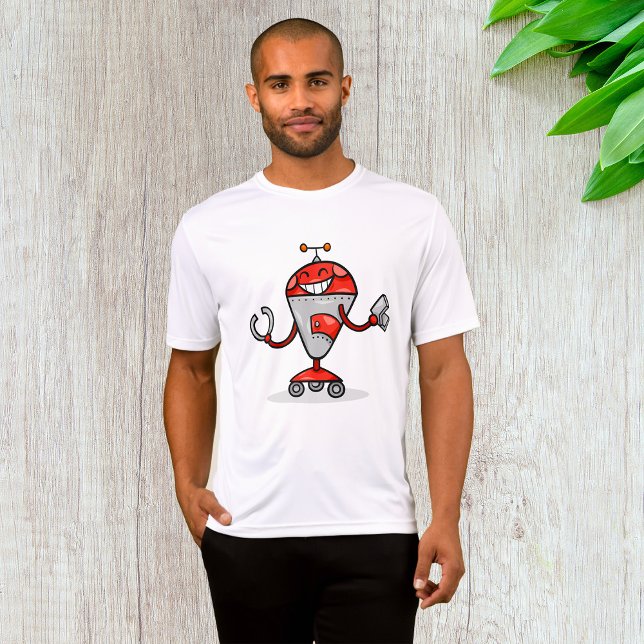 Retro Robot Cartoon Fun Red and Silver AI Bot  T-Shirt (Creator Uploaded)