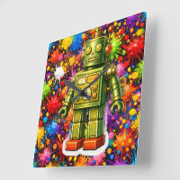 Retro robot color burst square wall