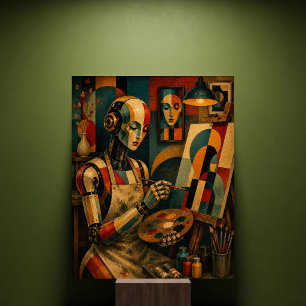 RETRO ROBOT FEMALE HUMANOID ARTIST I CANVAS PHOTO TILE