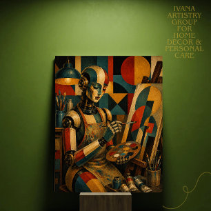 RETRO ROBOT FEMALE HUMANOID ARTIST II CANVAS PHOTO TILE