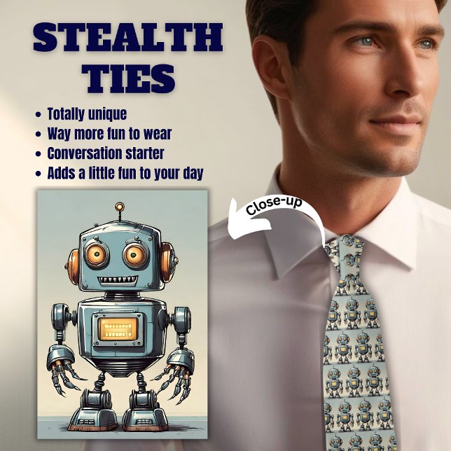Retro Robot Gray Stealth Neck Tie (Creator Uploaded)