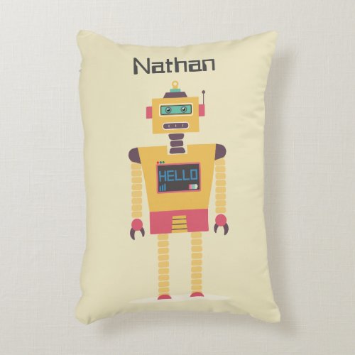 Retro Robot Illustration Personalised Kids Accent Pillow