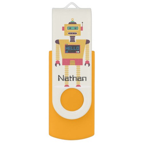 Retro Robot Illustration Personalised Kids Flash Drive